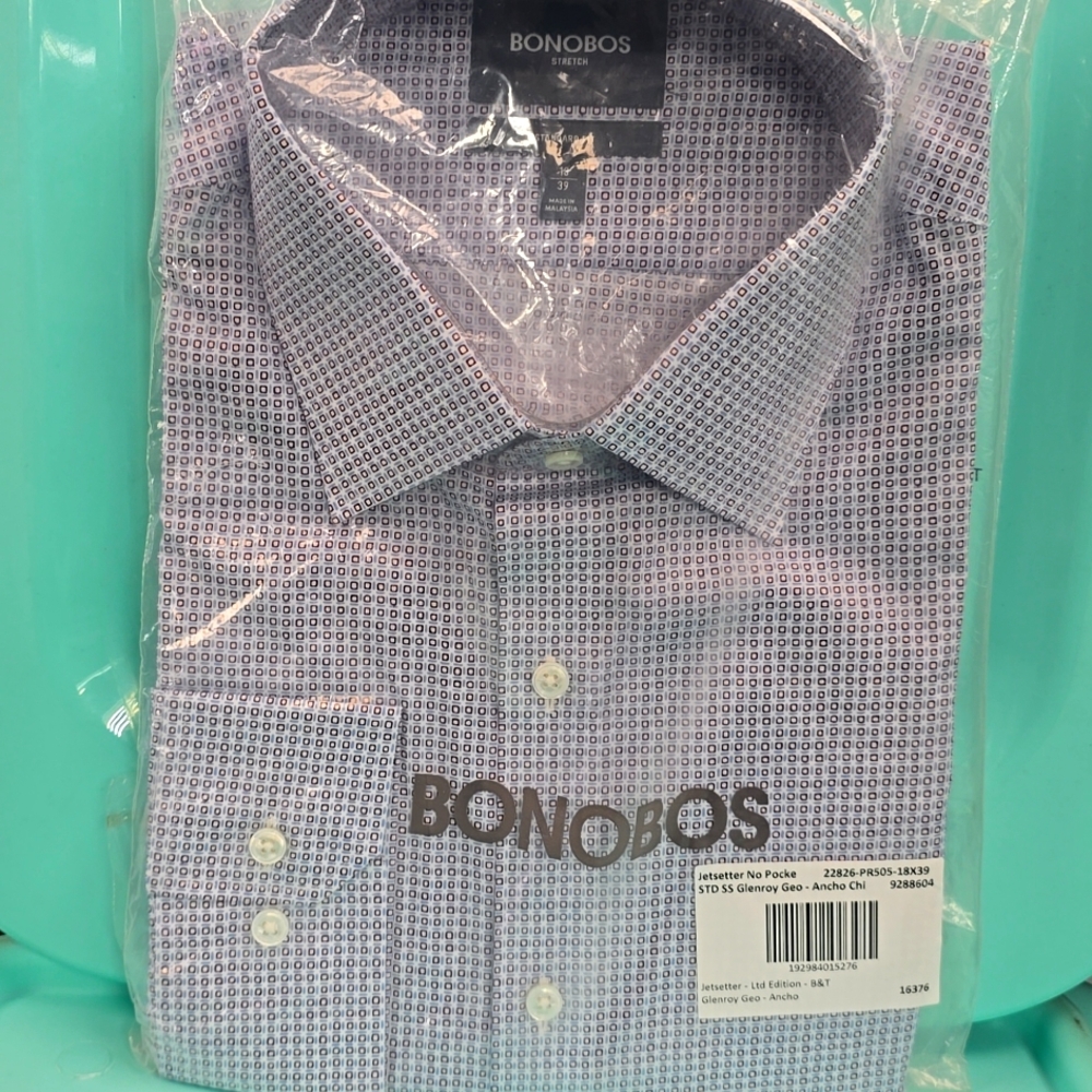 New mens Bonobas 18/39 long sleeve standard fit stretch dress shirt